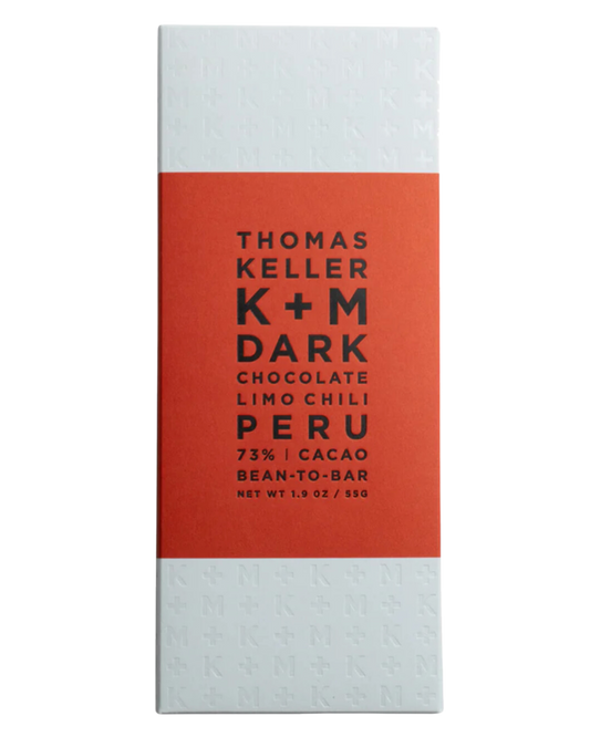 K + M Dark Chocolate 73% Peru + Limo Chili  1.9 oz